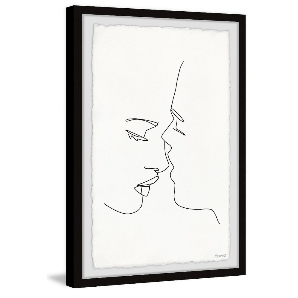 Framed Art - Minimalist Black and White Line Art "Just A Kiss"